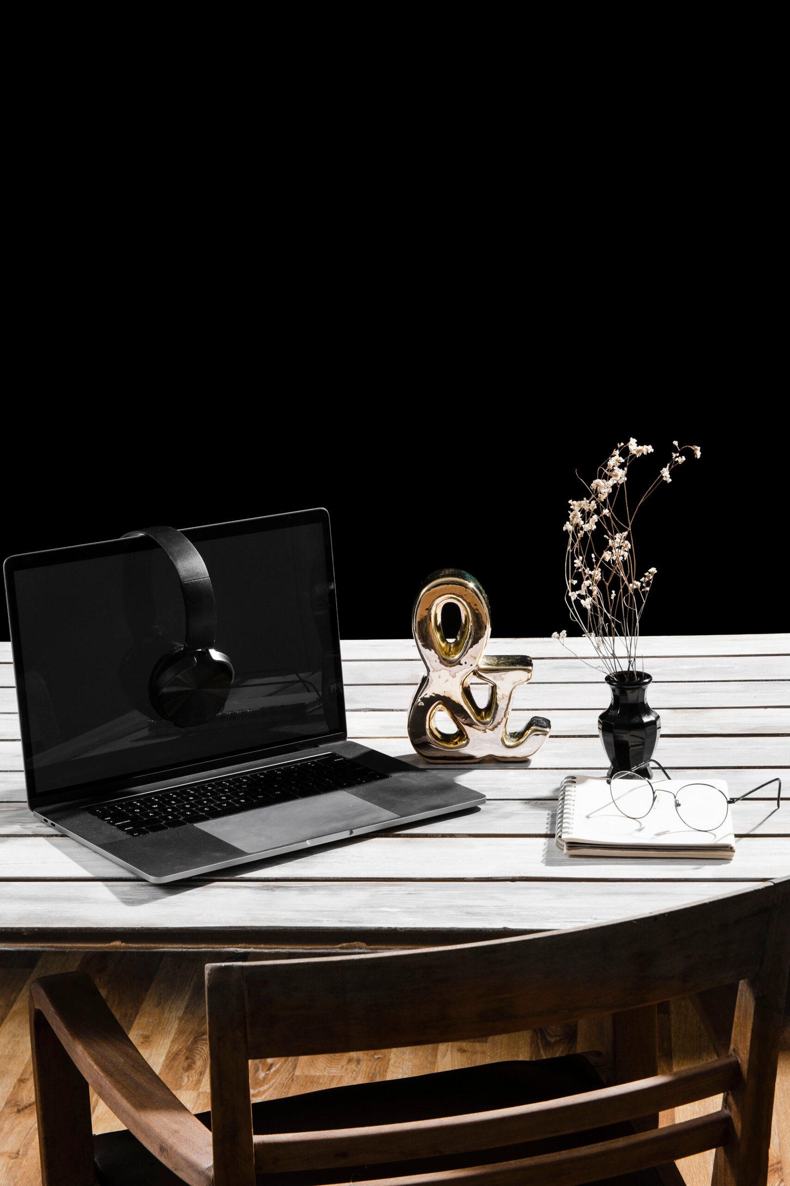 front view desk concept with copy space